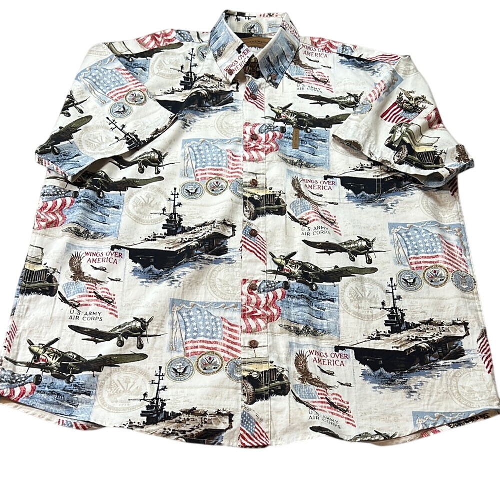 Clearwater Outfitters Wings Over America Print Button Up Shirt Large